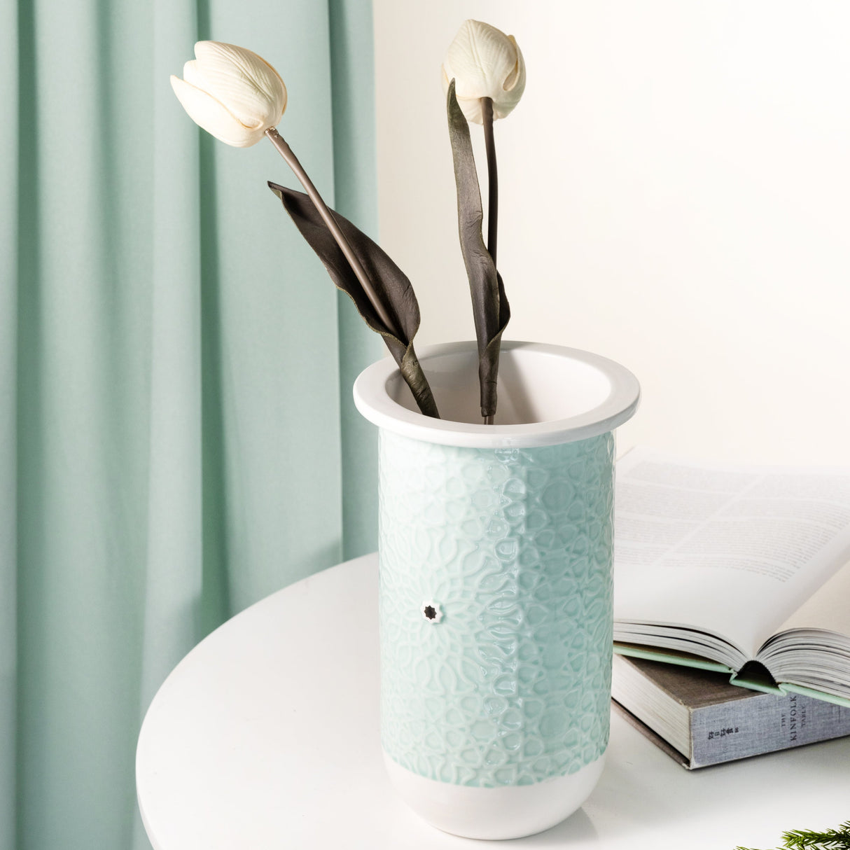 Asala - Large Decorative Vase - Teal & Silver