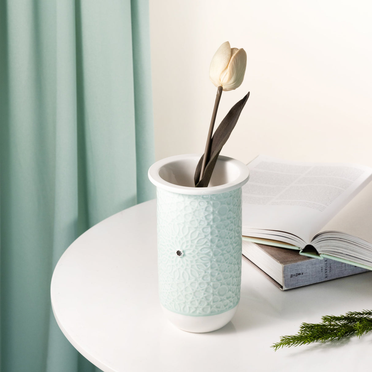 Asala - Medium Decorative Vase - Teal & Silver