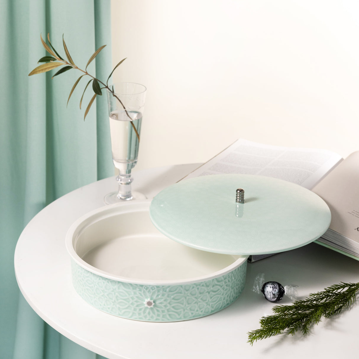 Asala - Large Decorative Canister - Teal & Silver