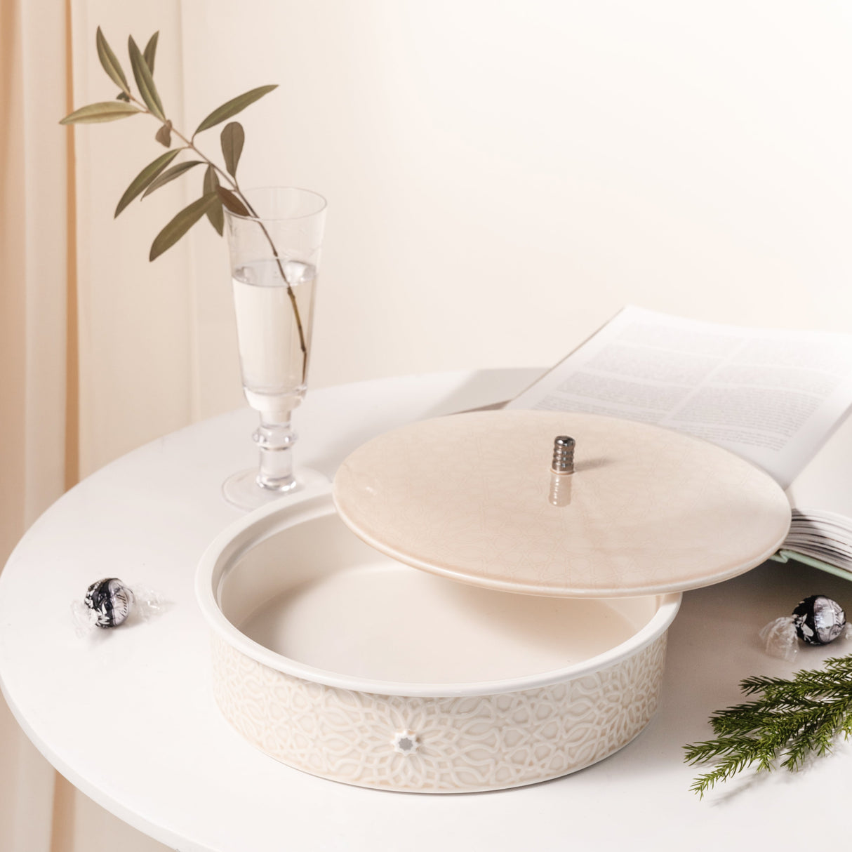 Asala - Large Decorative Canister - Beige & Silver