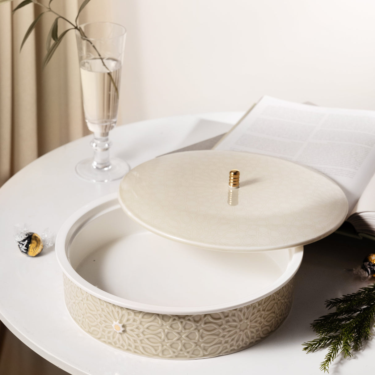 Asala - Large Decorative Canister - Beige & Gold