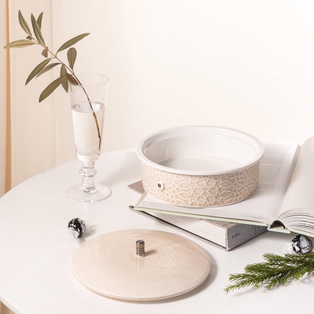 Asala - Medium Decorative Canister - Beige & Silver