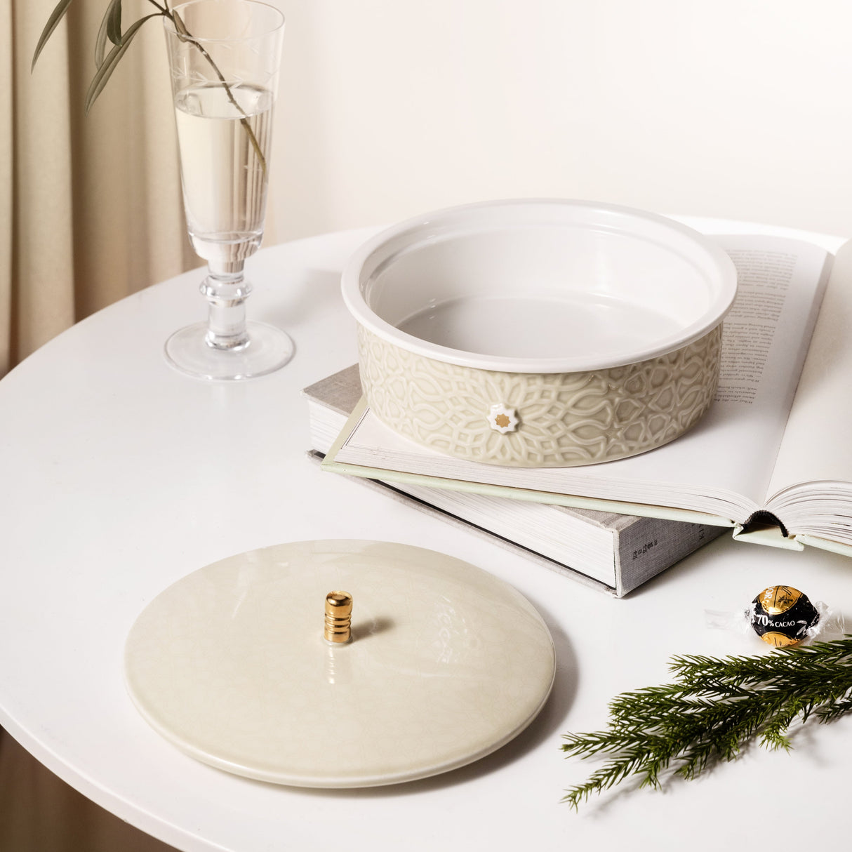 Asala - Medium Decorative Canister - Beige & Gold