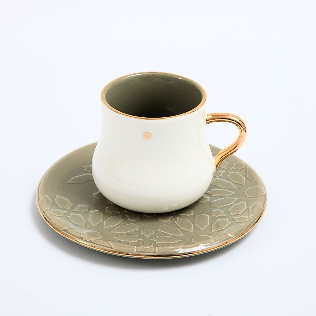 Dunes - Cappuccino Cups (12-Pc)- Olive Taupe & Gold
