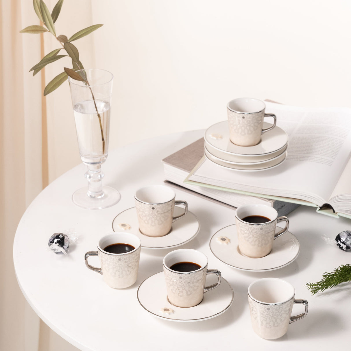 Asala - Esspresso/Turkish Coffee Set (12-Pc) - Beige & Silver