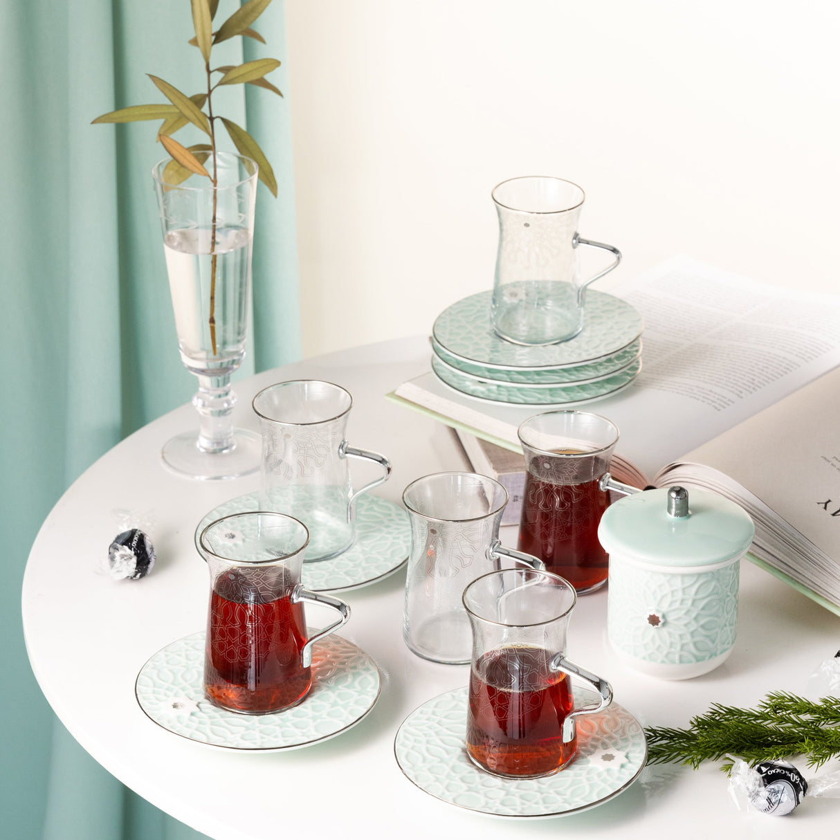 Asala - Tea Set (13-Pc) - Teal & Silver