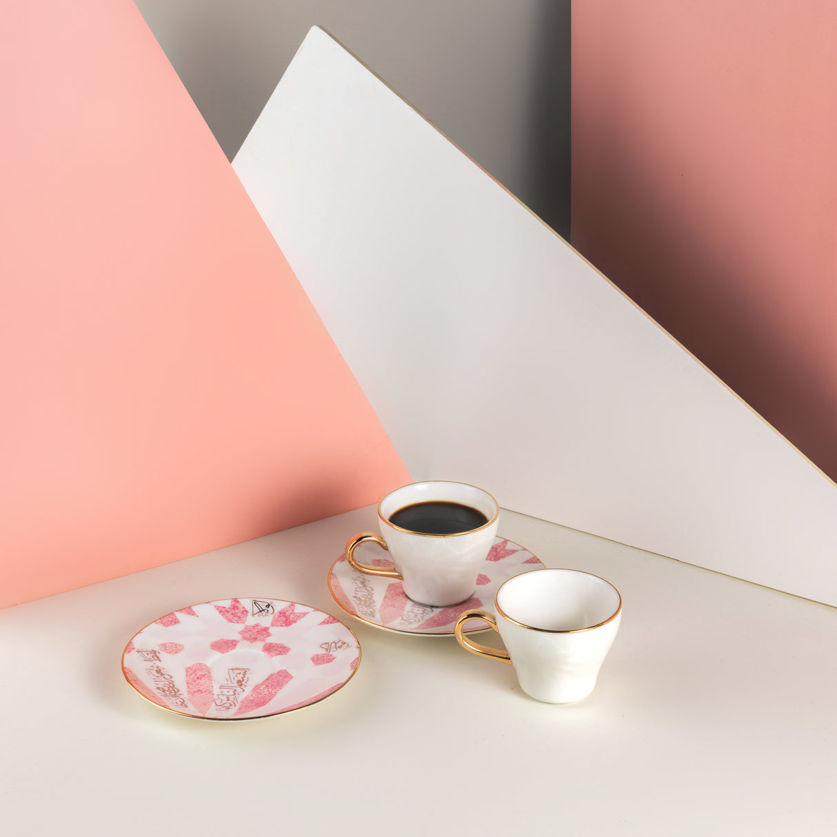 Amal - Cappuccino Cups, (12-Pc)- Pink & Gold