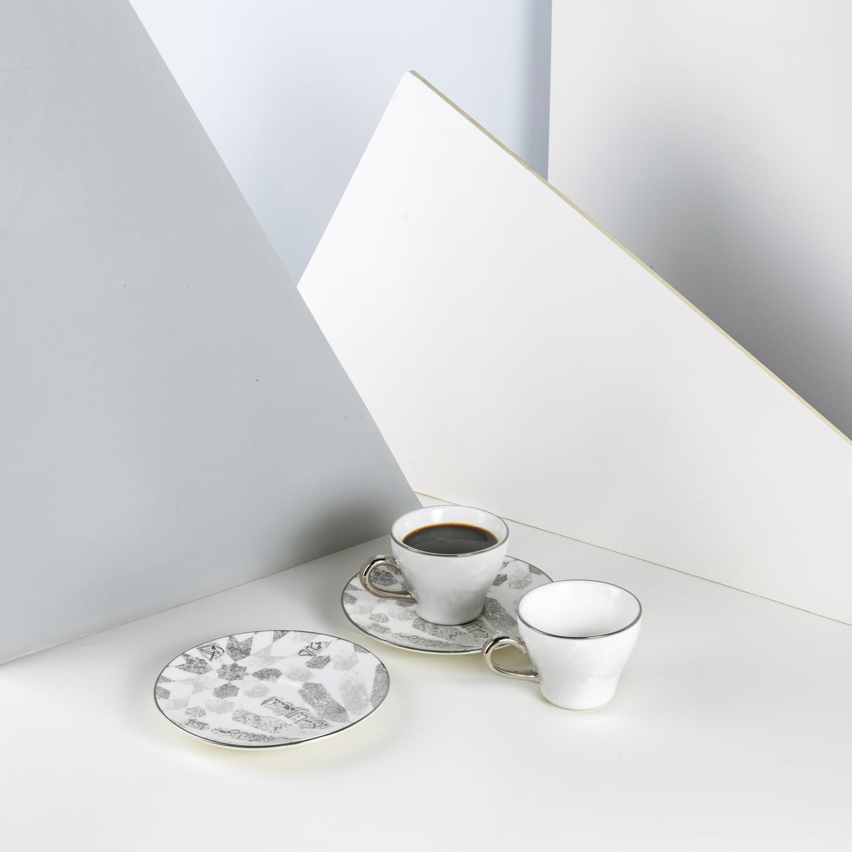 Amal - Cappuccino Cups, (12-Pc)- Grey & Silver