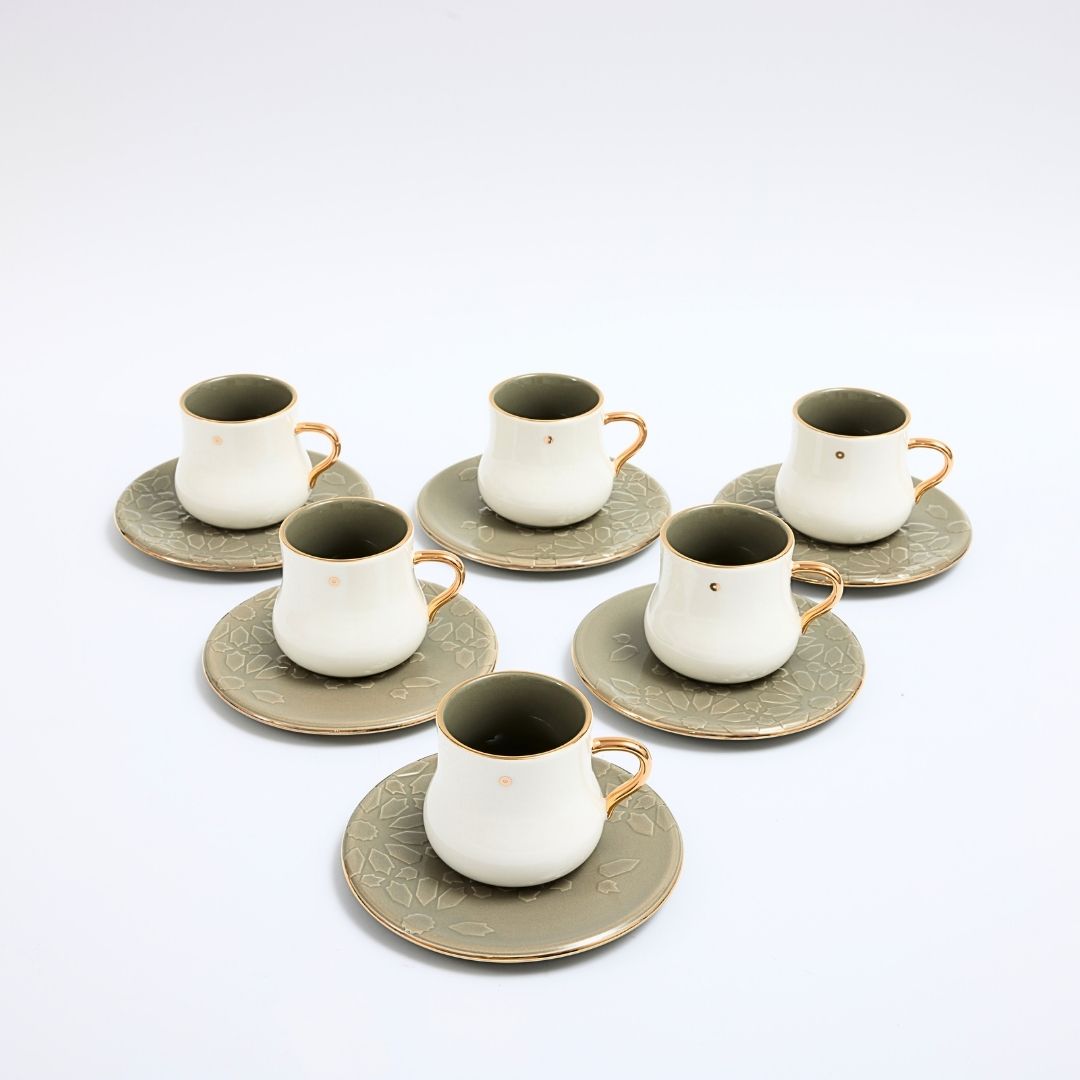Dunes - Cappuccino Cups (12-Pc)- Olive Taupe & Gold