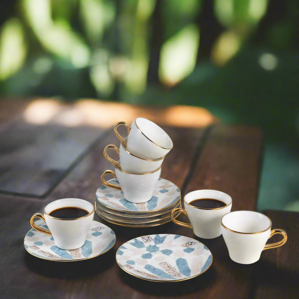 Amal - Tazas de café expreso/turco, (12 piezas) - Azul y dorado