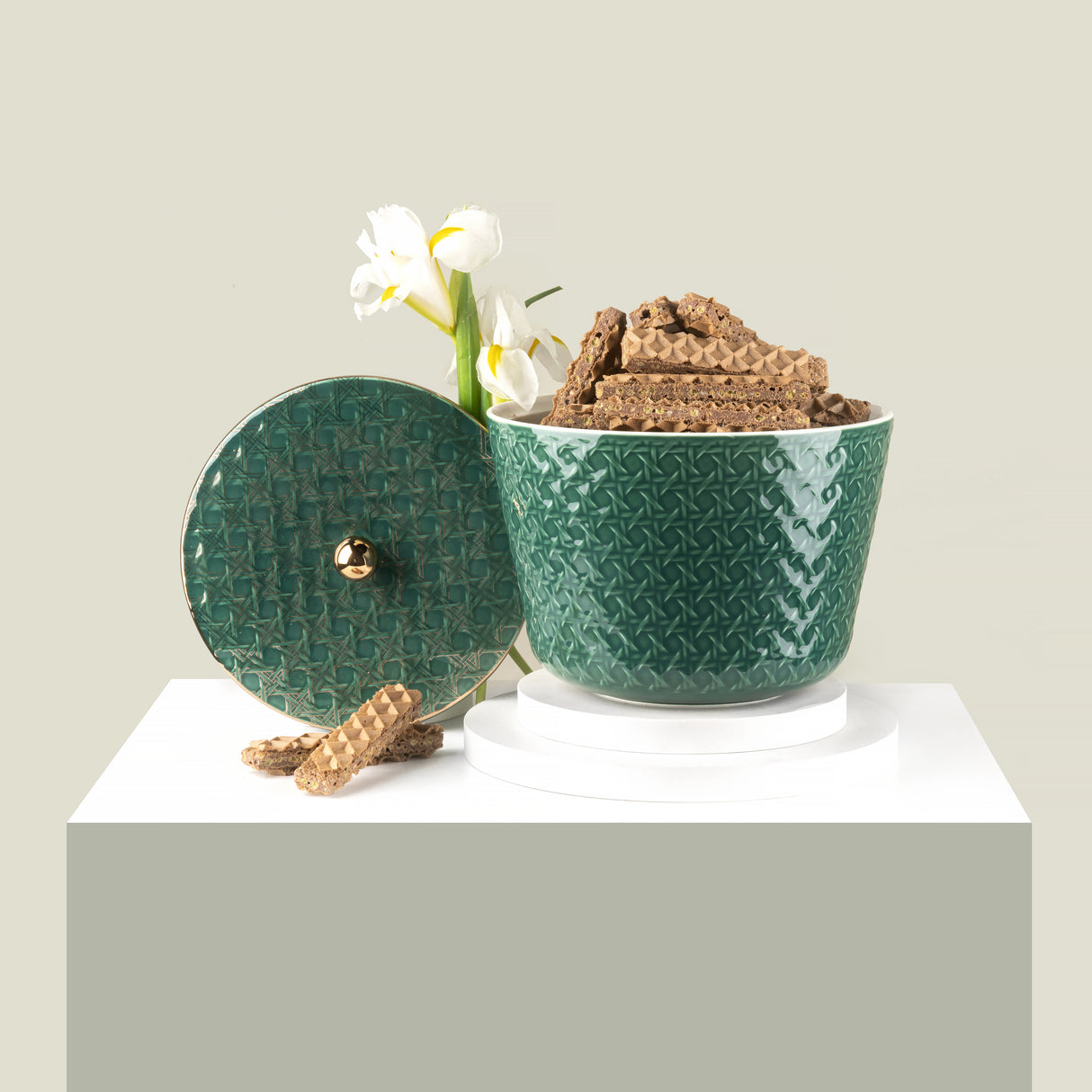 Rattan- Large Date Bowl- Green & Gold