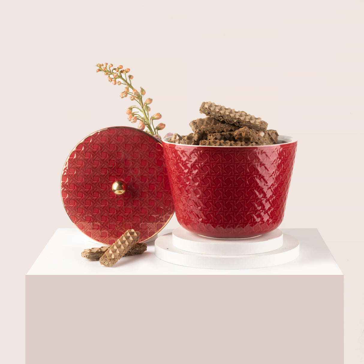 Rattan- Tazón de dátil grande- Rojo y dorado