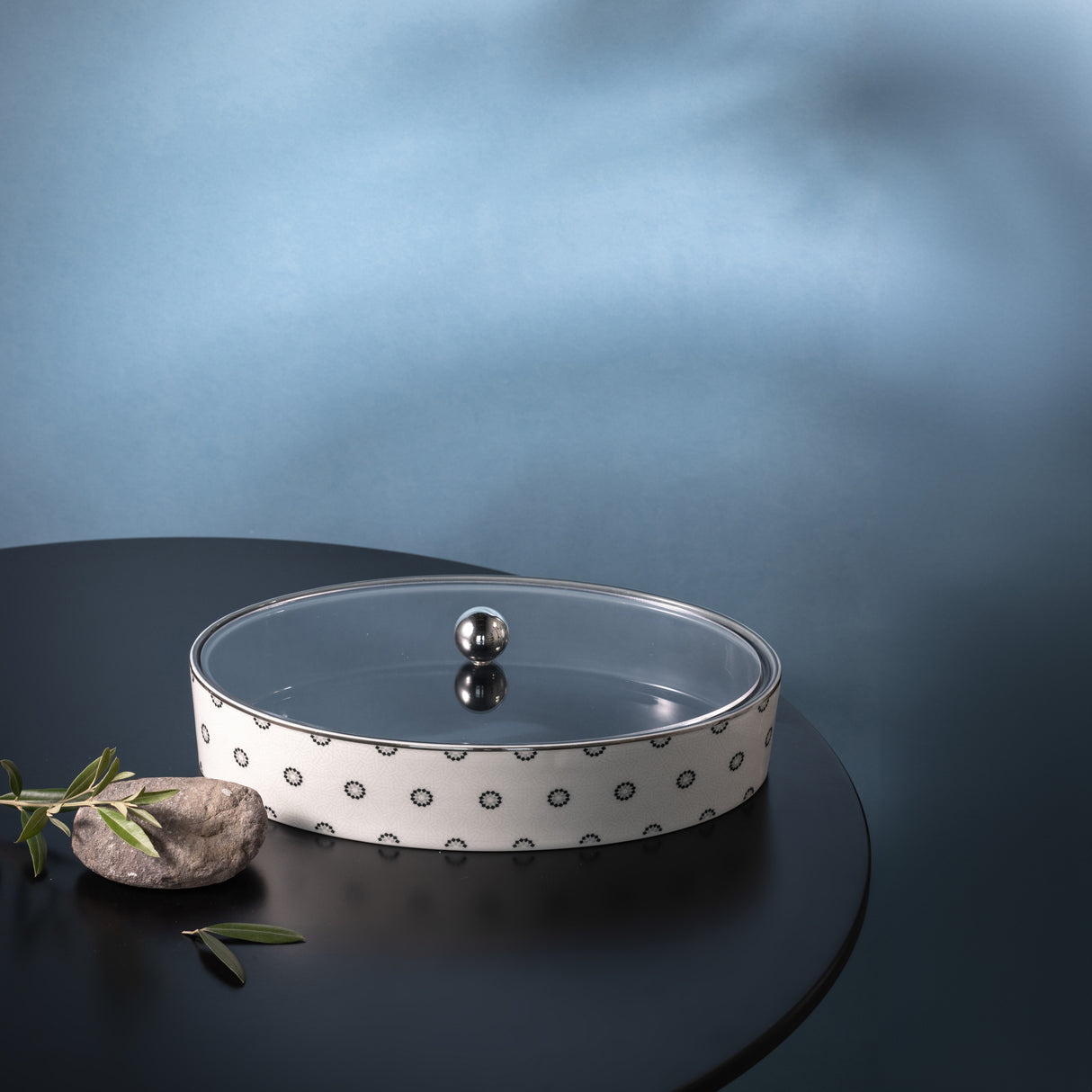 Atheer - Large Decorative Canister - Dark Blue & Silver