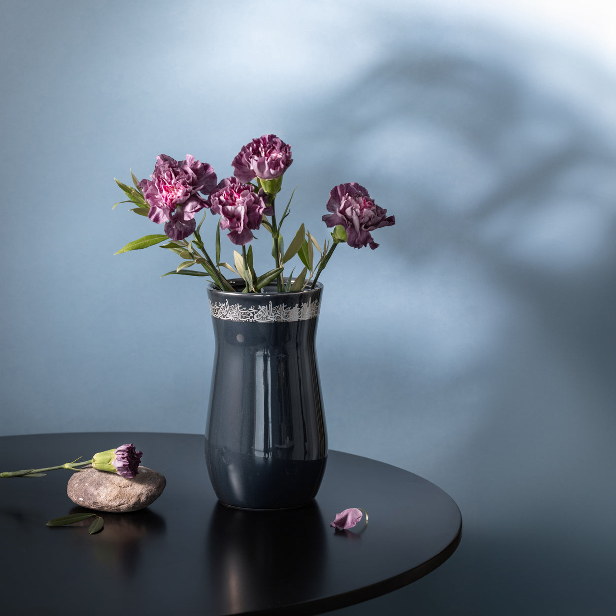 Atheer - Medium Decorative Vase - Dark Blue & Silver