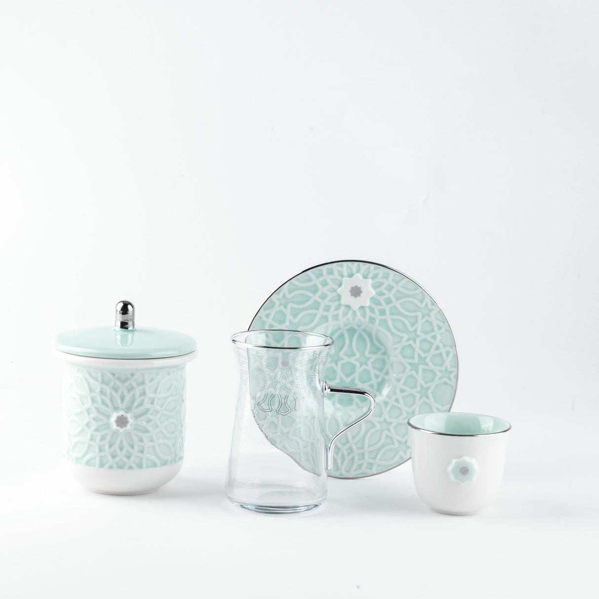 Asala - Tea Set (19-Pc) - Teal & Silver
