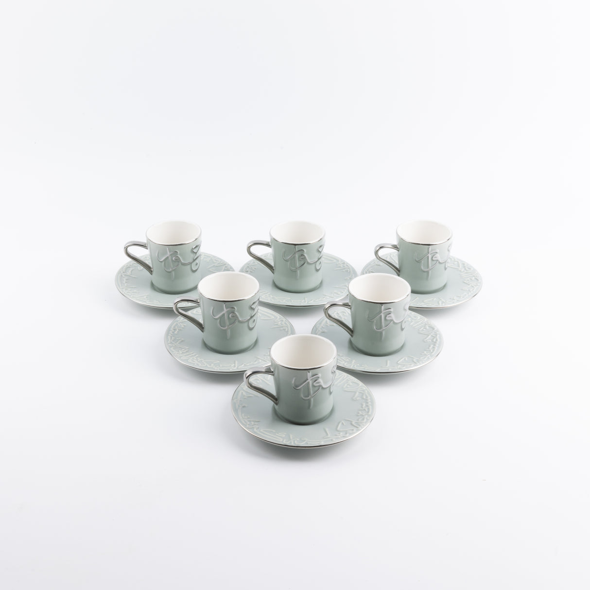 Jiwar - Esspresso/Turkish Coffee Set (12-Pc) - Mint Green & Silver