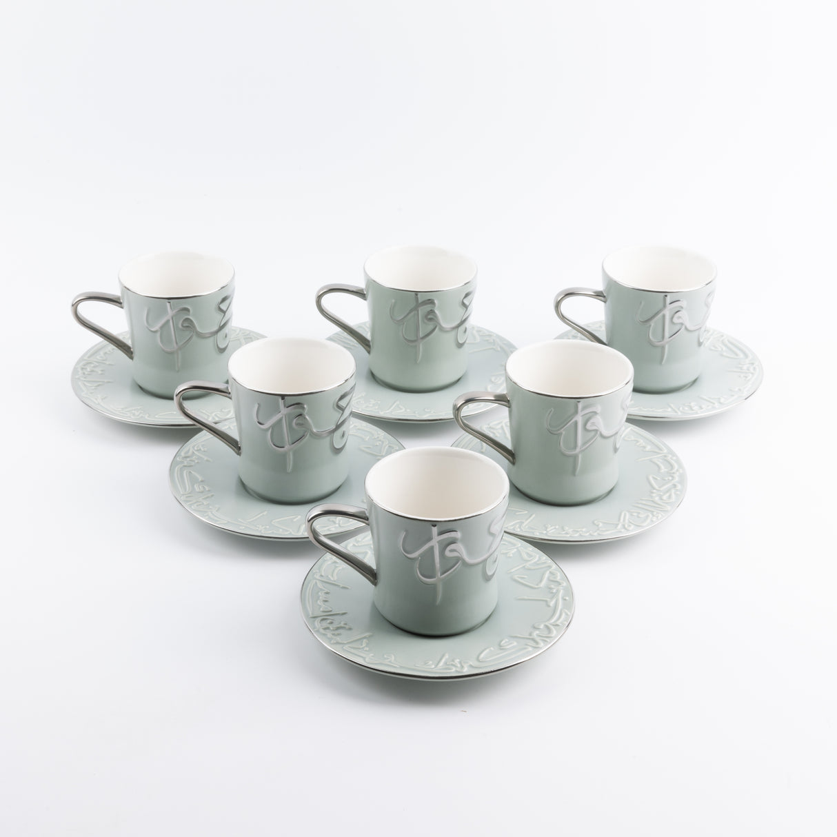 Jiwar - Cappuccino Set (12-Pc) - Mint Green & Silver