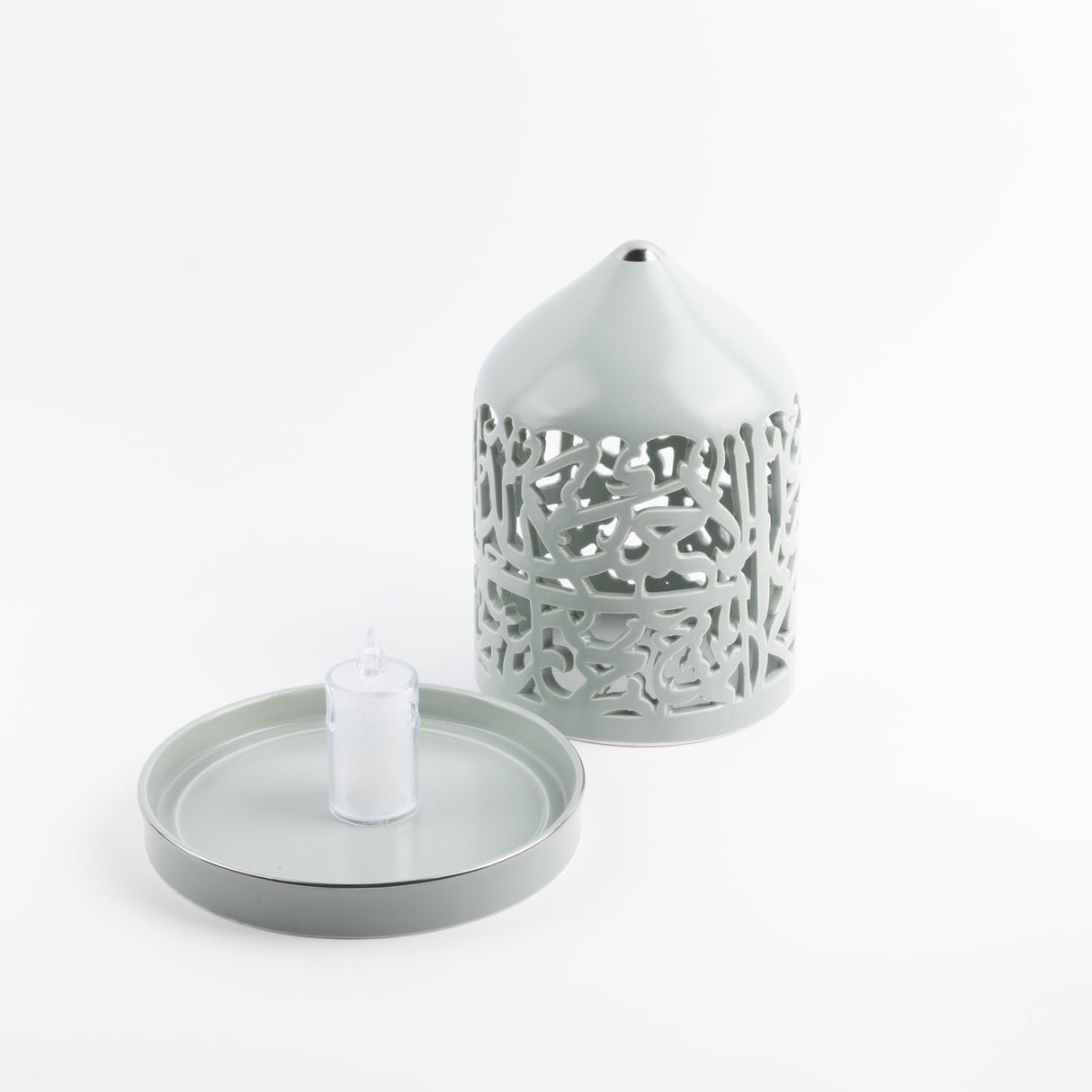 Jiwar - Large Lantern Candle Holder - Mint Green & Silver