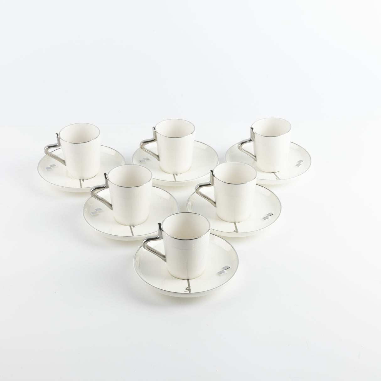 Liqa'a - Espresso/Turkish Coffee Set (12-Pc)- Pearl White & Silver