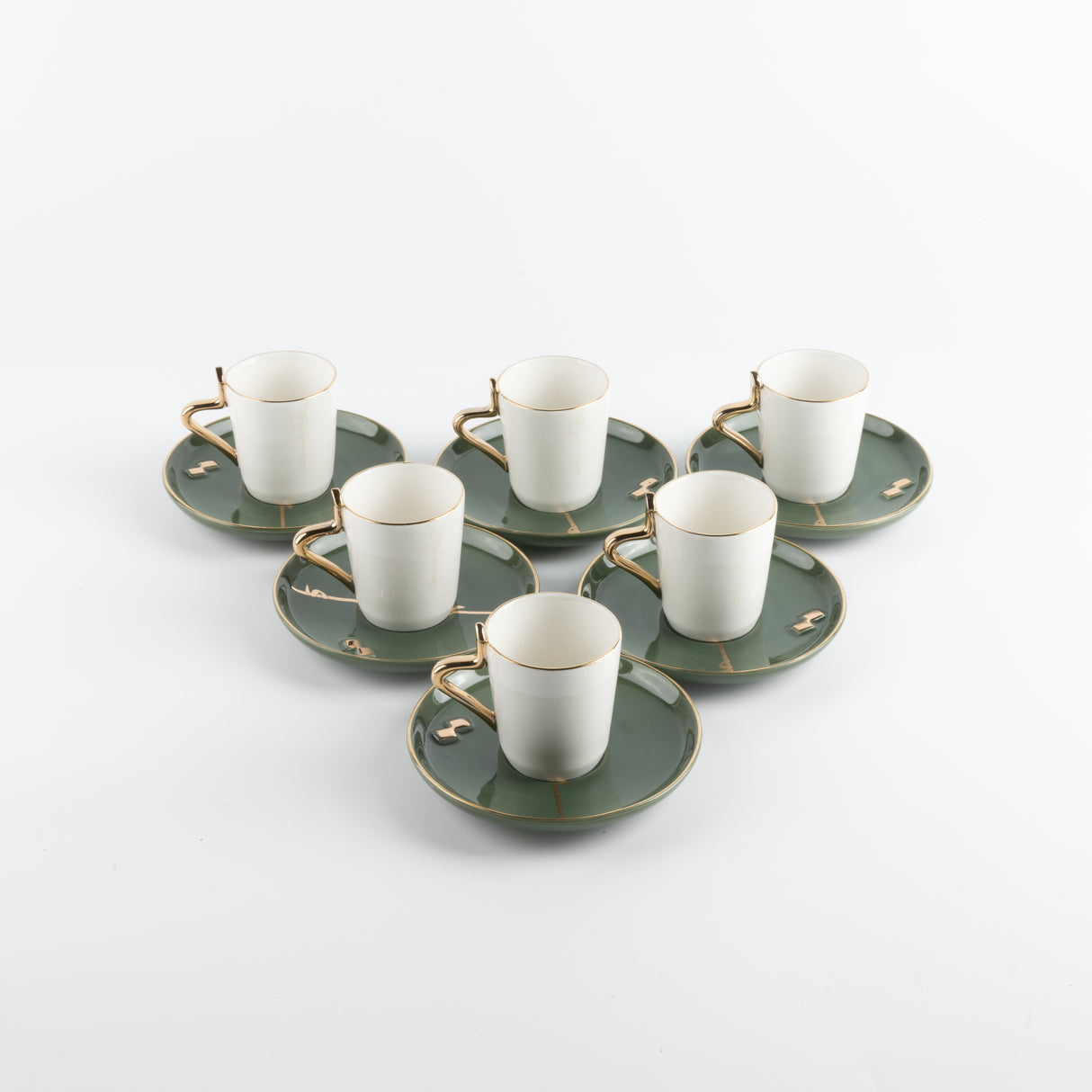 Liqa'a - Espresso/Turkish Coffee Set (12-Pc)- Olive Green  & Gold