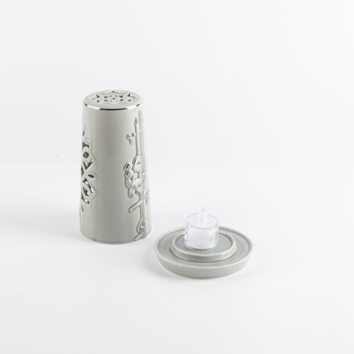 Liqa'a -  Small Lantern Candle Holder - Grey & Silver
