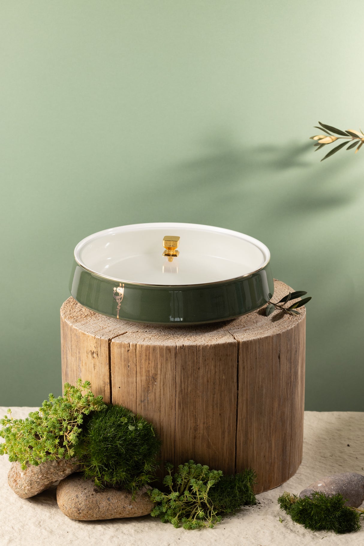 Liqa'a - Large Decorative Canister - Olive Green  & Gold