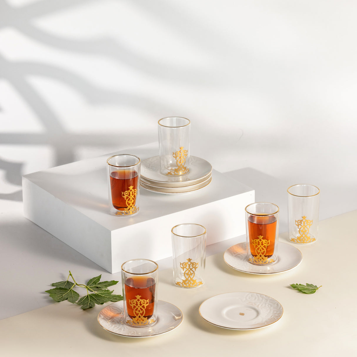Naqsh - Tea Set (12-Pc) - White & Gold