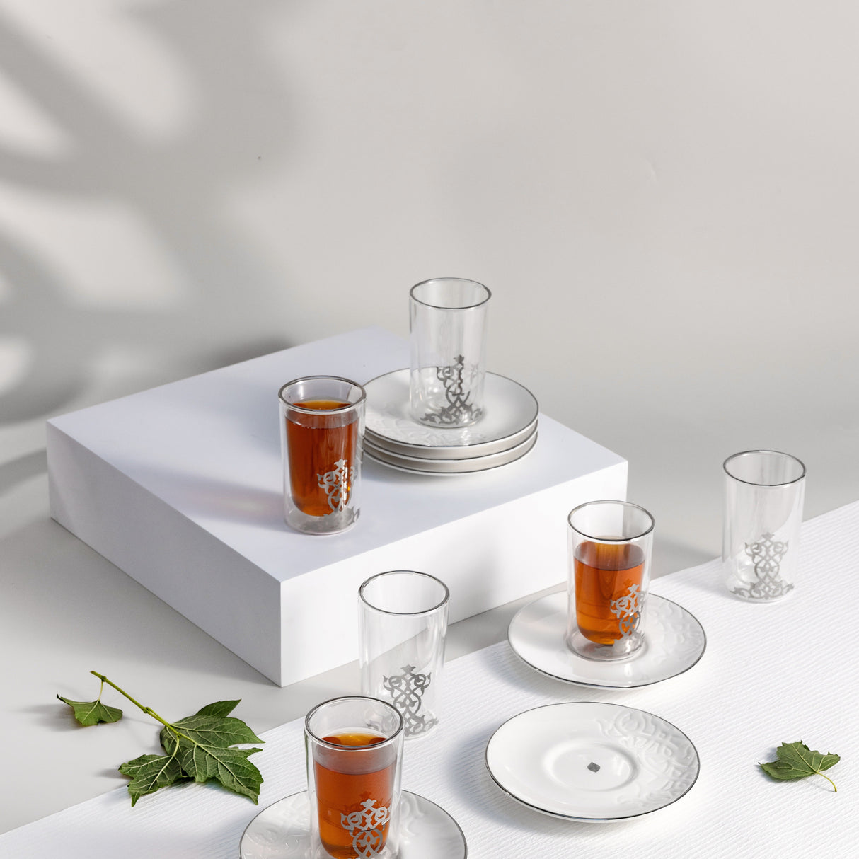 Naqsh - Tea Set (12-Pc) - White & Silver