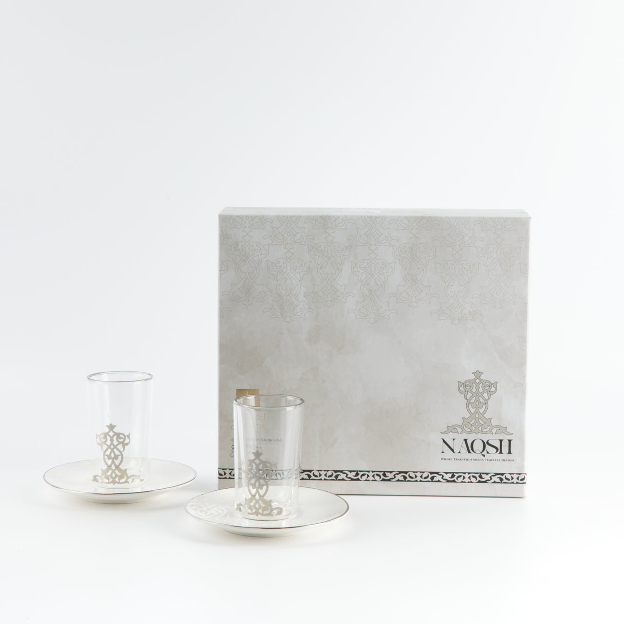 Naqsh - Tea Set (12-Pc) - White & Silver