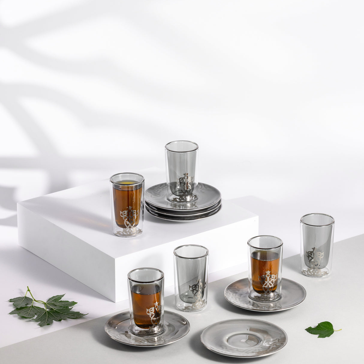 Naqsh - Tea Set (12-Pc) - Grey & Silver
