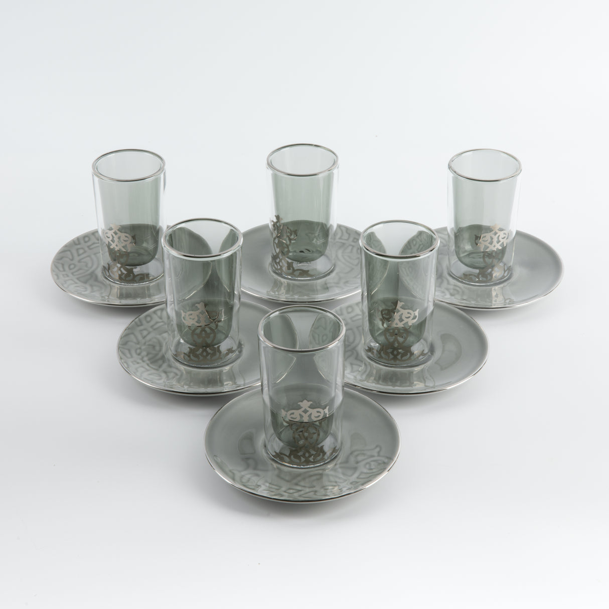 Naqsh - Tea Set (12-Pc) - Grey & Silver