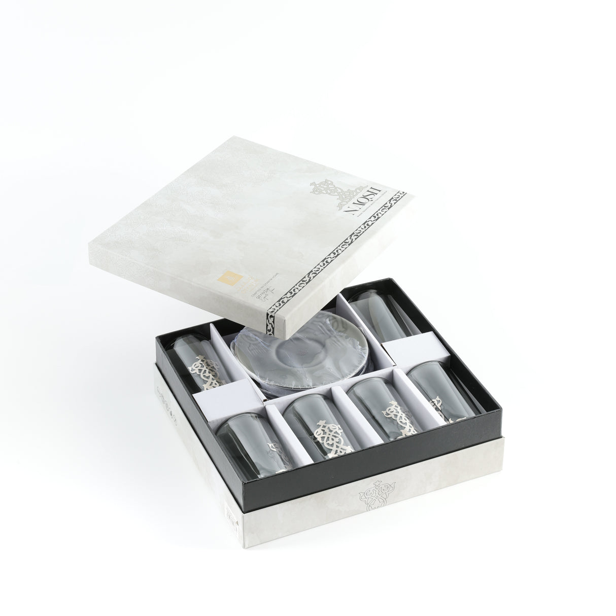 Naqsh - Tea Set (12-Pc) - Grey & Silver