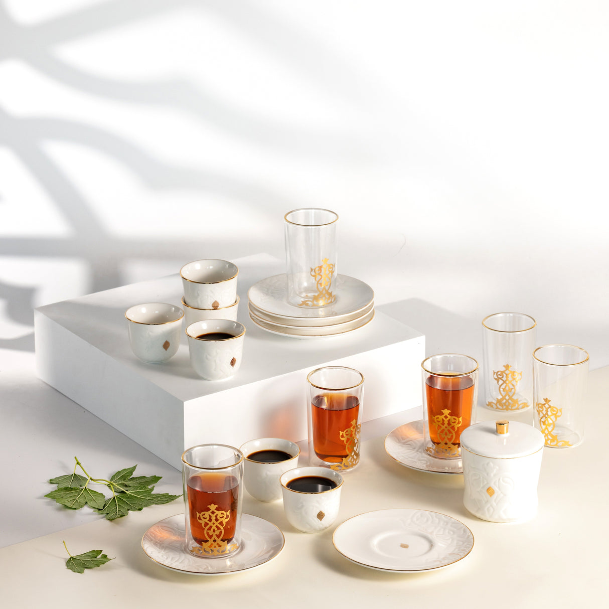 Naqsh - Tea Set (19-Pc) - White & Gold