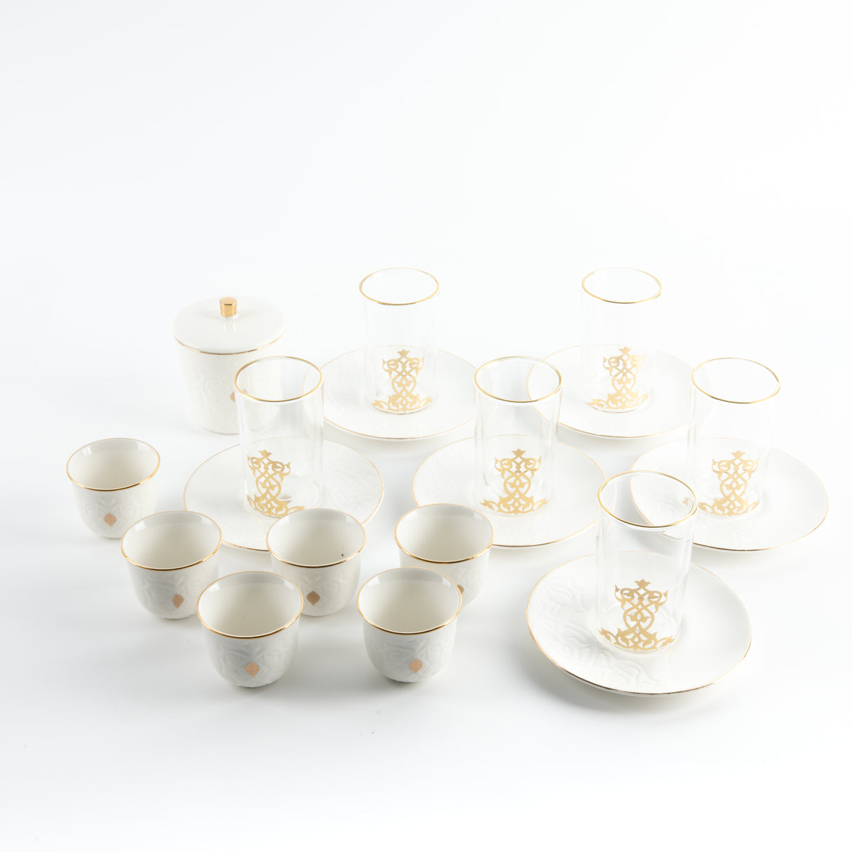 Naqsh - Tea Set (19-Pc) - White & Gold