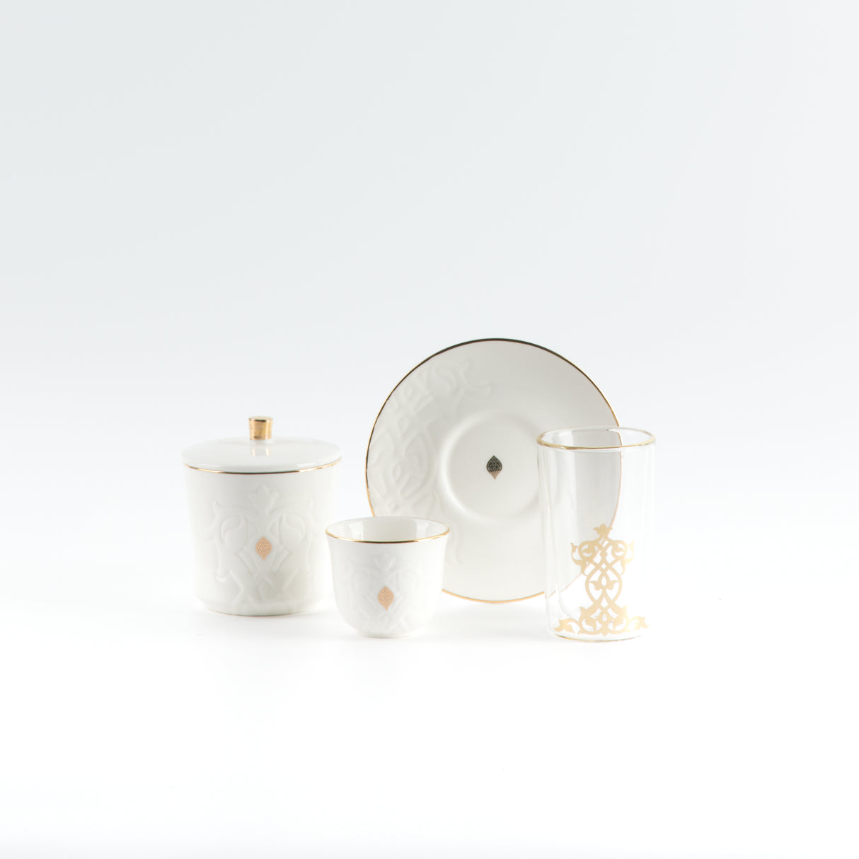 Naqsh - Tea Set (19-Pc) - White & Gold
