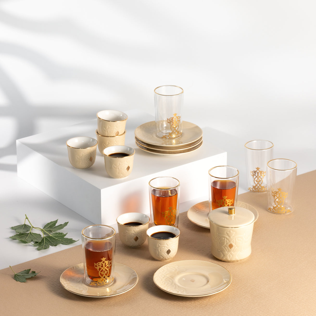 Naqsh - Tea Set (19-Pc) - Ivory & Gold