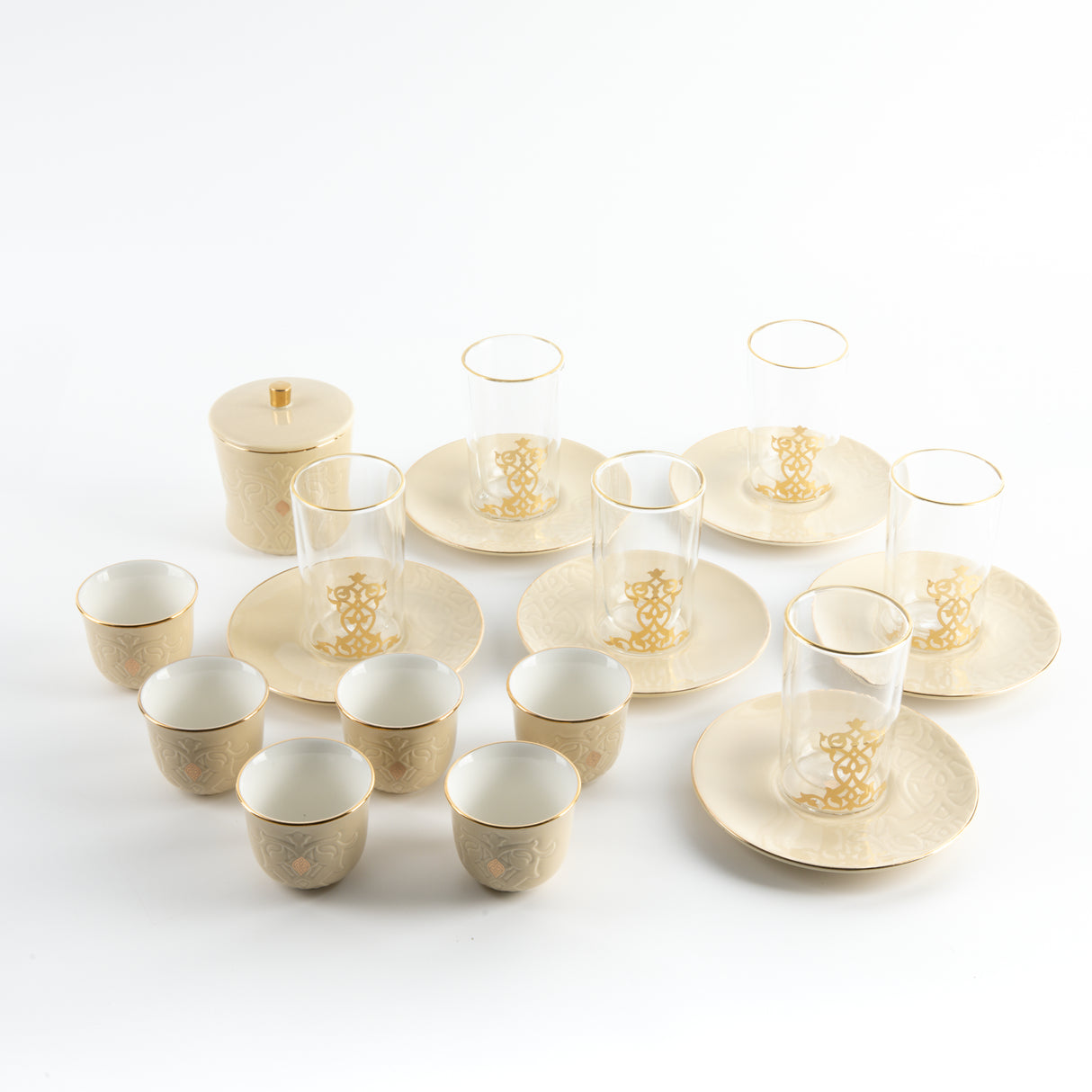 Naqsh - Tea Set (19-Pc) - Ivory & Gold