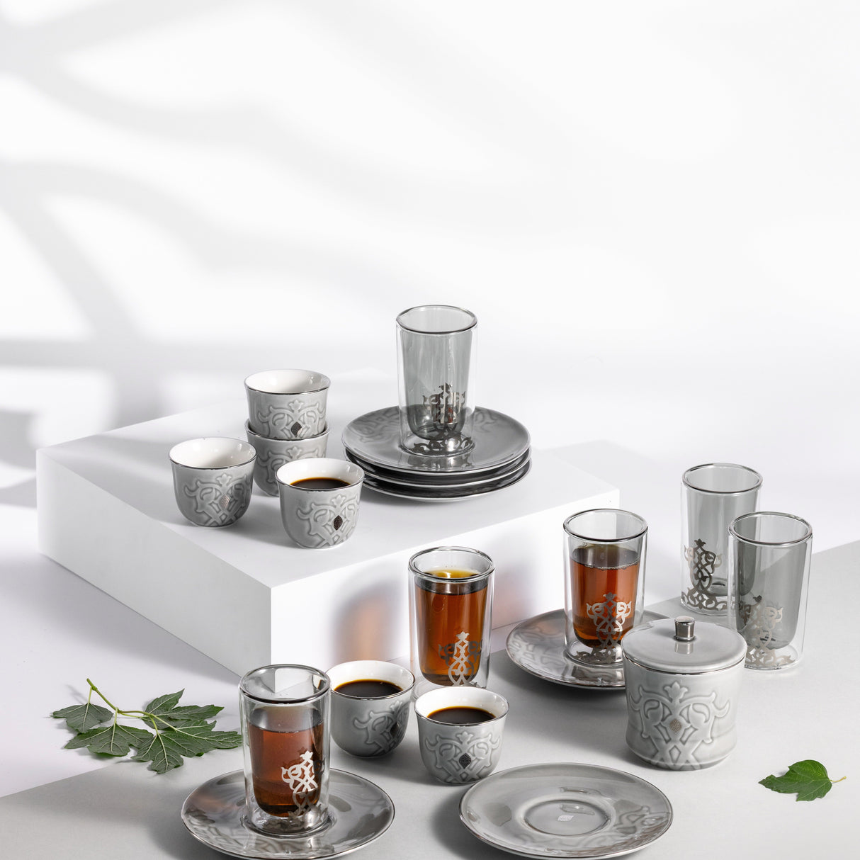 Naqsh - Tea Set (19-Pc) - Grey & Silver