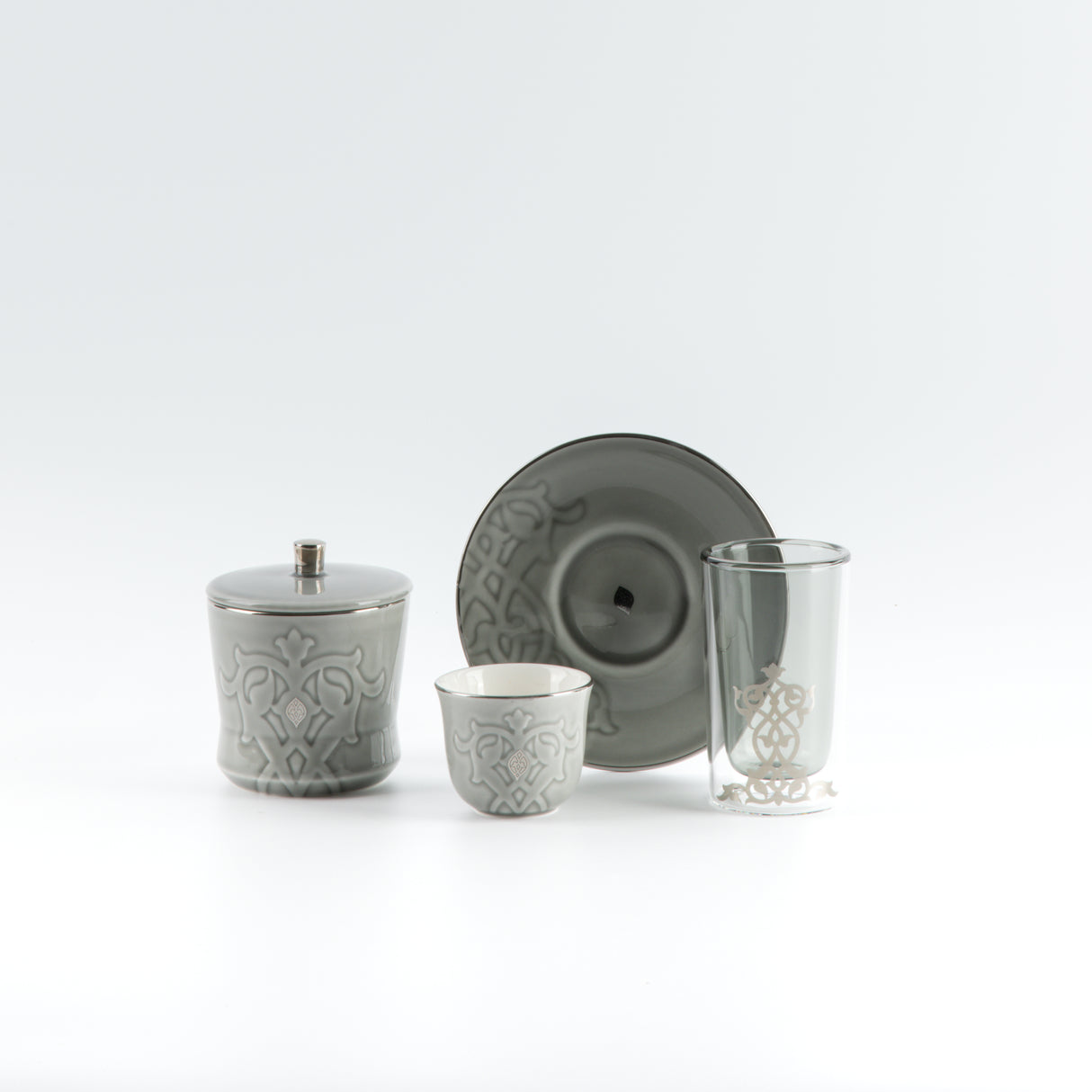 Naqsh - Tea Set (19-Pc) - Grey & Silver
