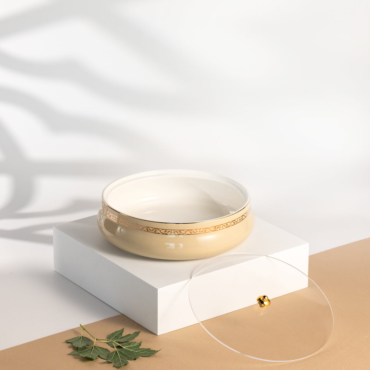 Naqsh - Large Decorative Canister - Ivory & Gold