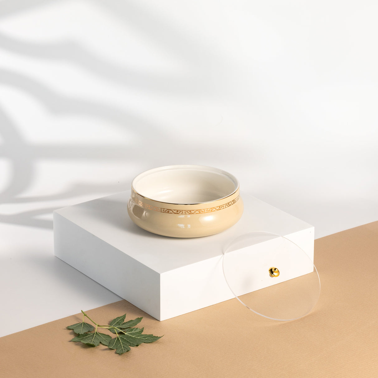 Naqsh - Medium Decorative Canister - Ivory& Gold