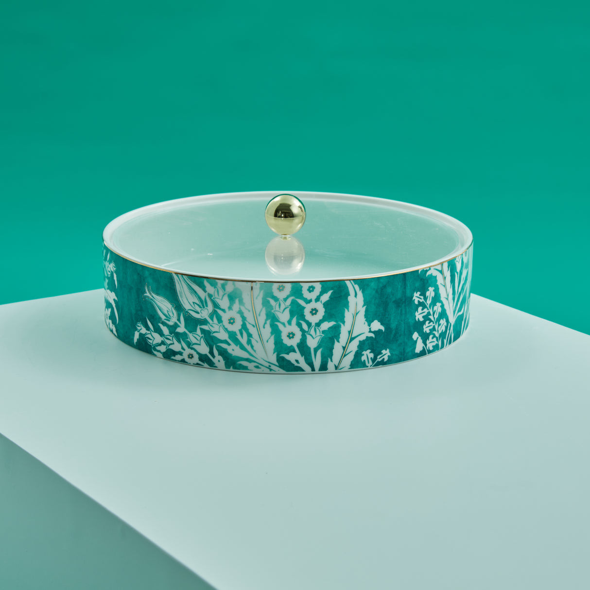 Tolipa - Medium Decorative Canister - Green & Gold