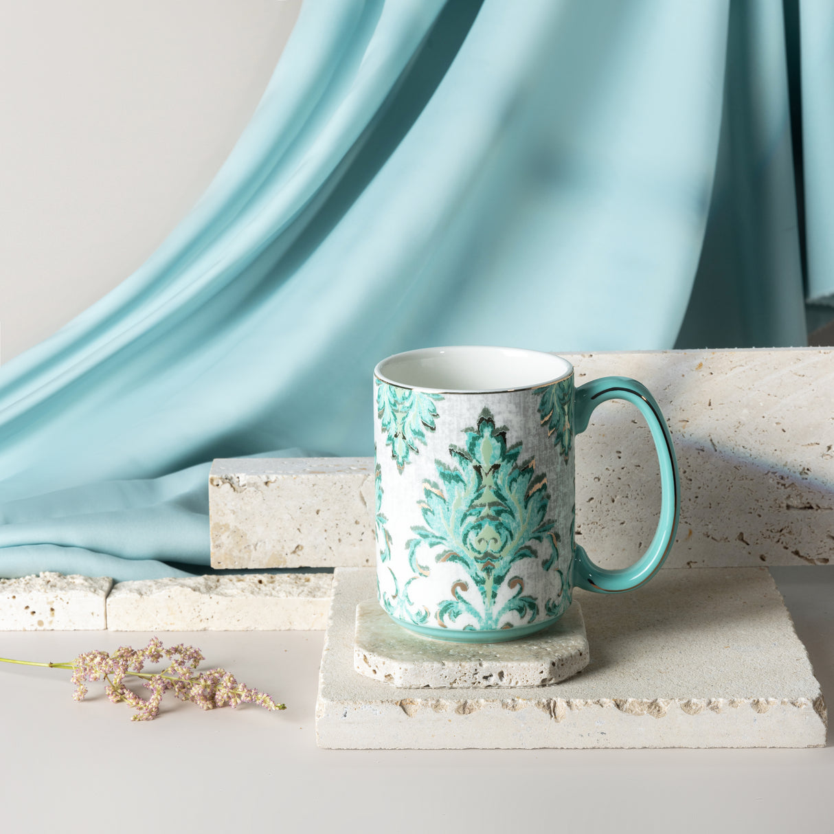 Classy Harir - Single Coffee Mug  (350 ml) - Green & Gold