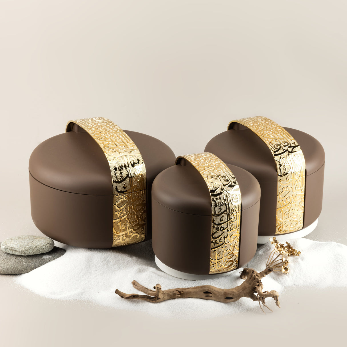 Noor - Termo para alimentos/servicio caliente (juego de 3) - Marrón y dorado