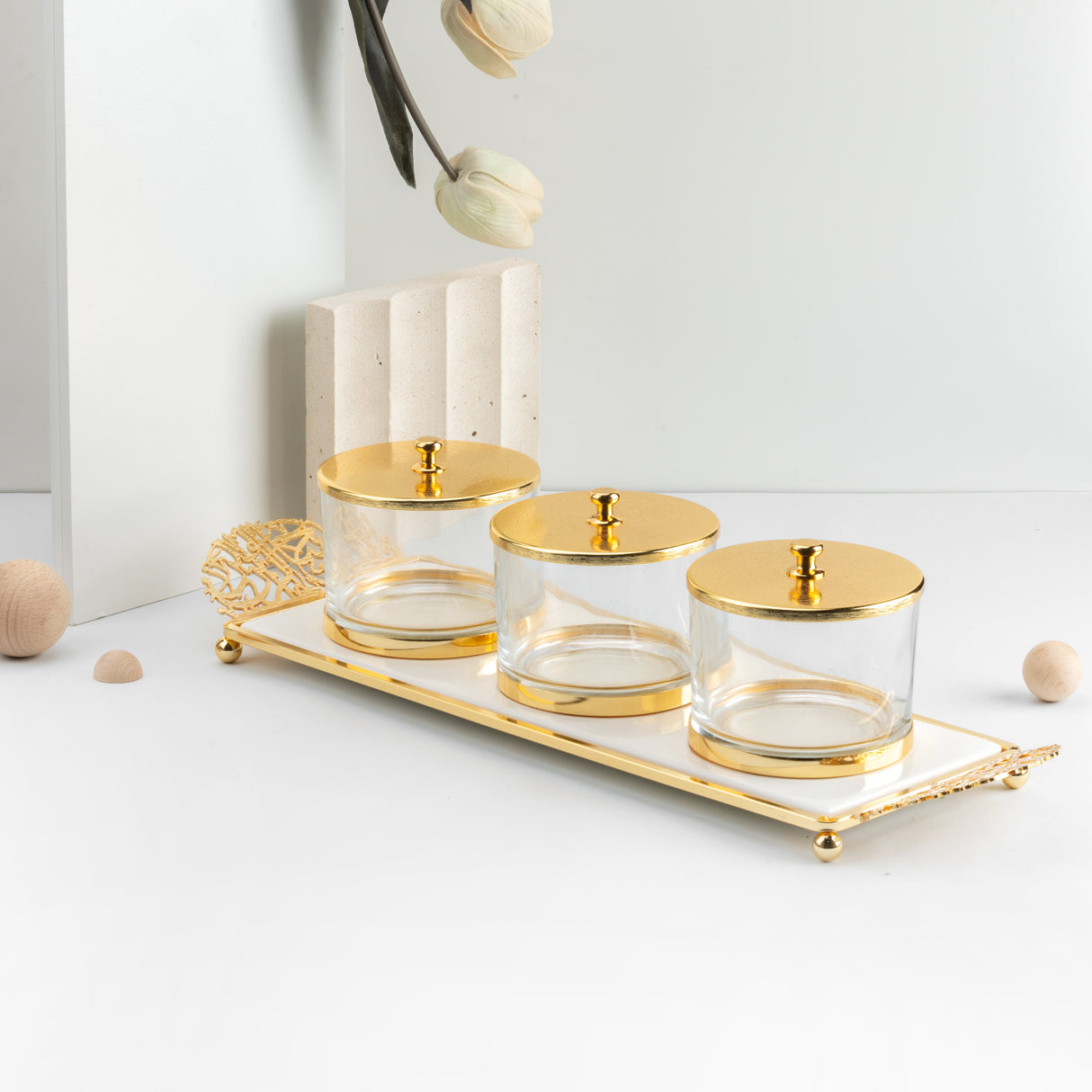 Limited Edition - Snack Serving set (3 Bowls)- White & Gold