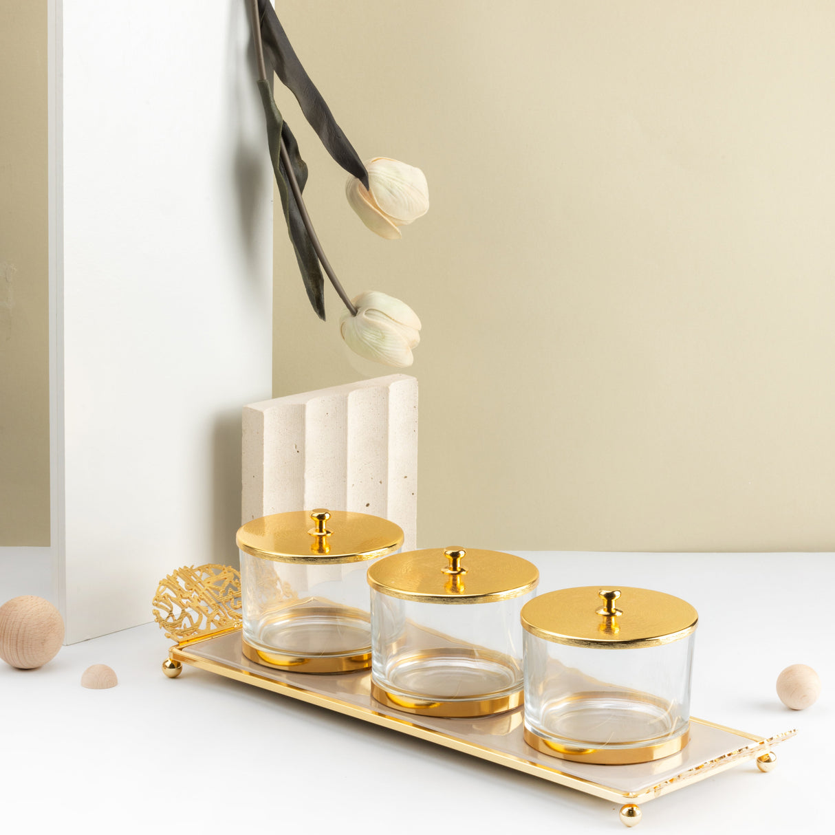 Limited Edition - Snack Serving set (3 Bowls)- beige & Gold