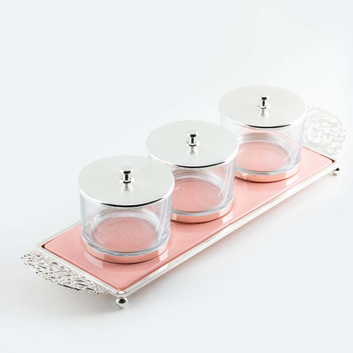 Limited Edition - Snack Serving set (3 Bowls)- Pink & Silver
