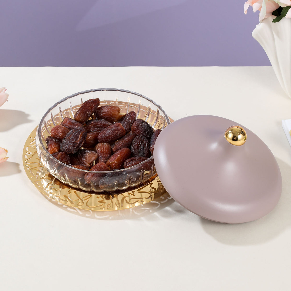 Jiwar - Medium Engraved Date & Dessert Centerpiece - Lavender & Gold