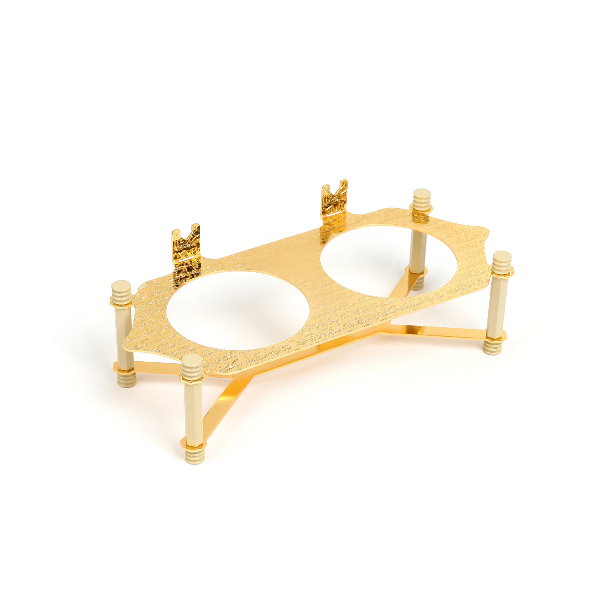 Jiwar - Dual Elegant Nut Serving Set with Engraved  Base - Ivory & Gold