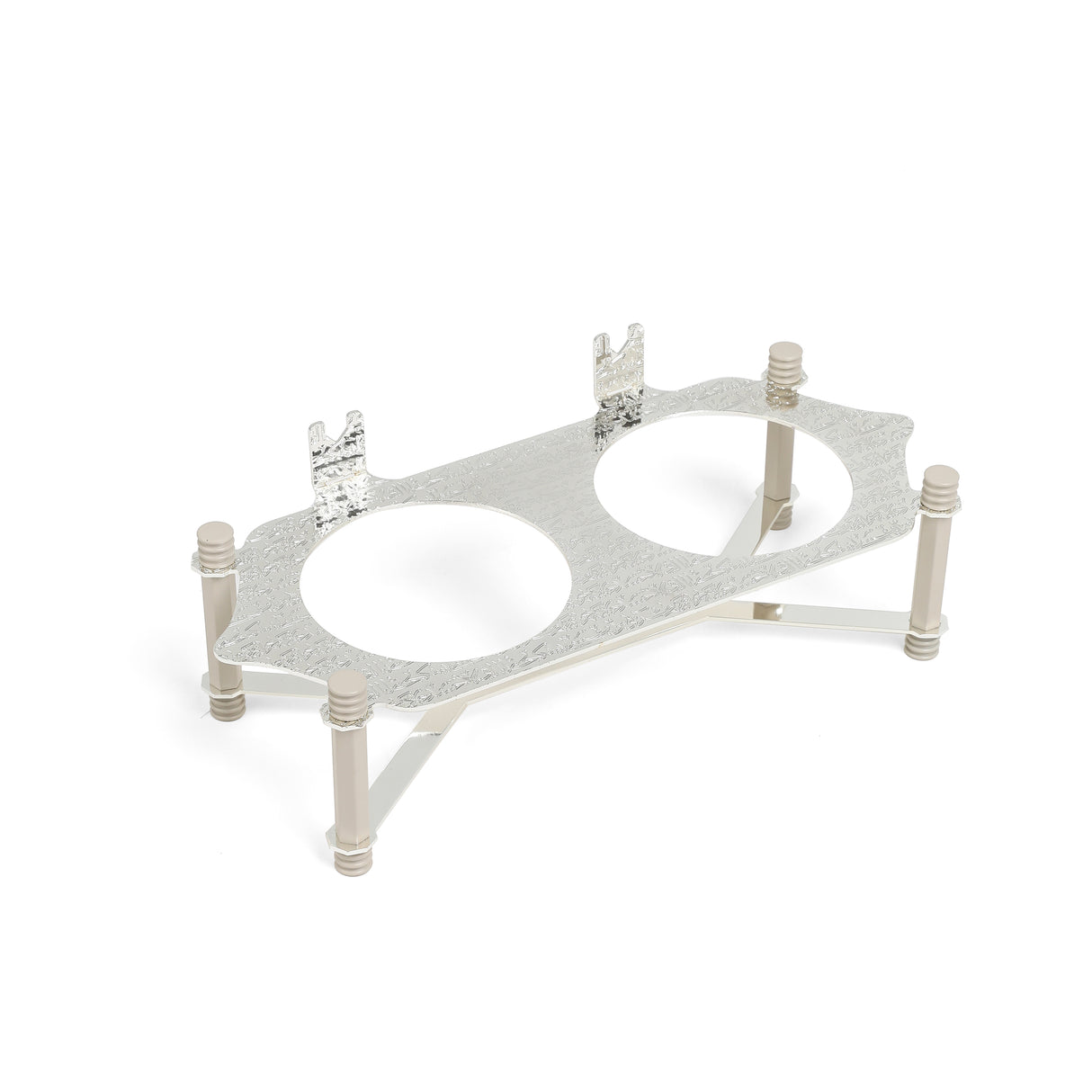 Jiwar - Dual Elegant Nut Serving Set with Engraved  Base - Beige & Silver